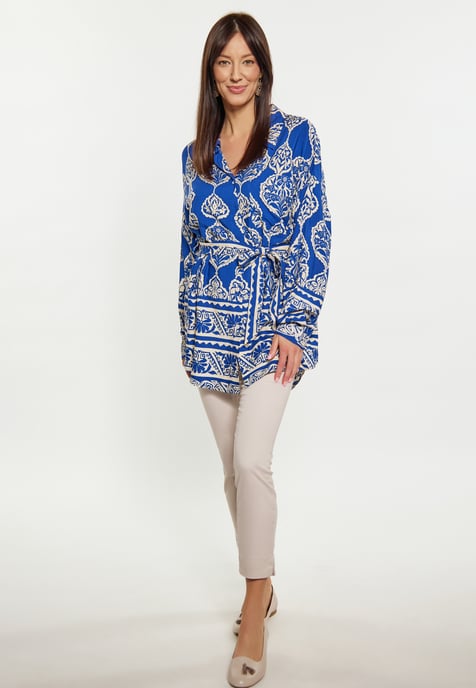 usha Bluse Damen royalblau Creme - Image 2