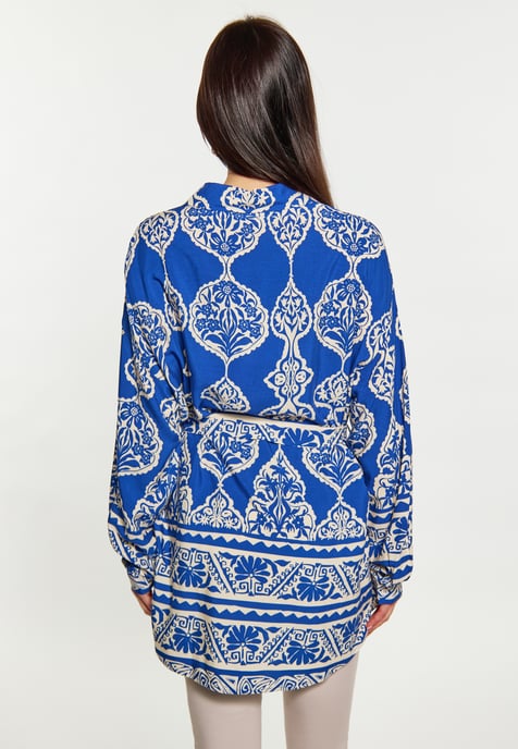 usha Bluse Damen royalblau Creme - Image 4