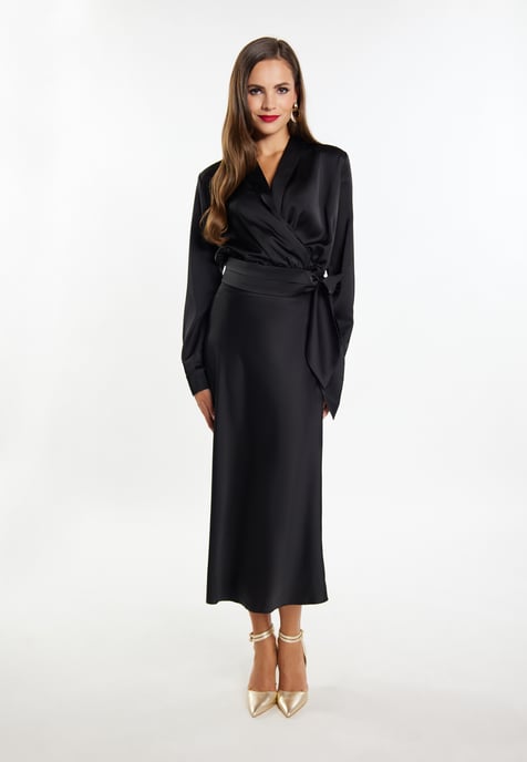 Faina Wickelbluse aus Satin Damen schwarz - Image 2