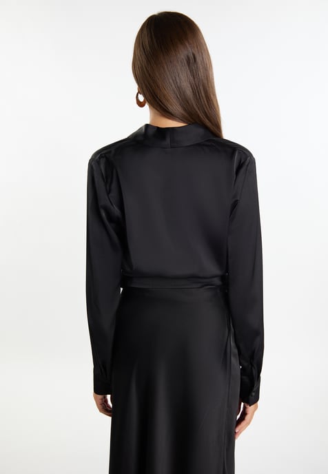 Faina Wickelbluse aus Satin Damen schwarz - Image 4