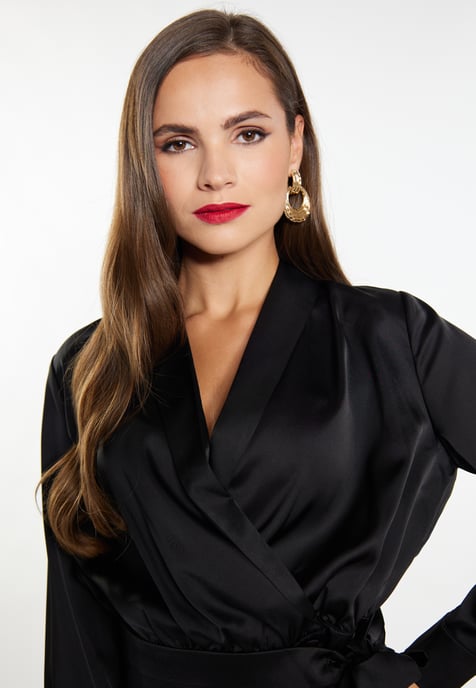 Faina Wickelbluse aus Satin Damen schwarz - Image 5