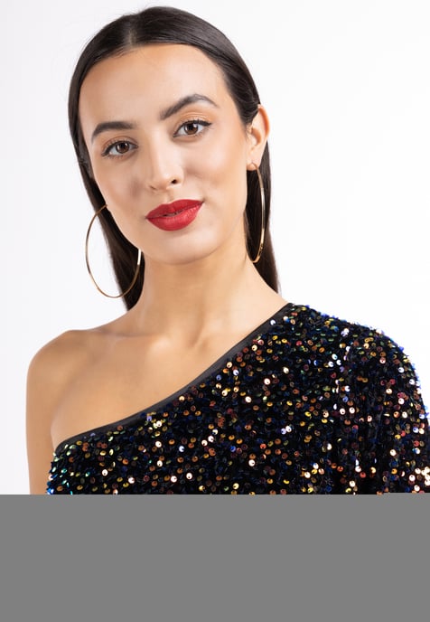 Faina One-Shoulder-Pailletten-Top Damen blau - Image 5