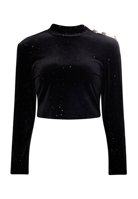 Faina Samtshirt mit Glitzer Damen schwarz - Image 1