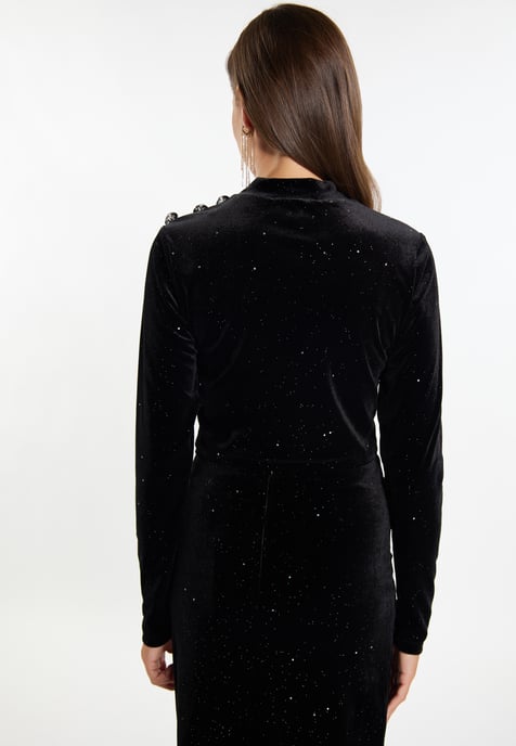Faina Samtshirt mit Glitzer Damen schwarz - Image 4