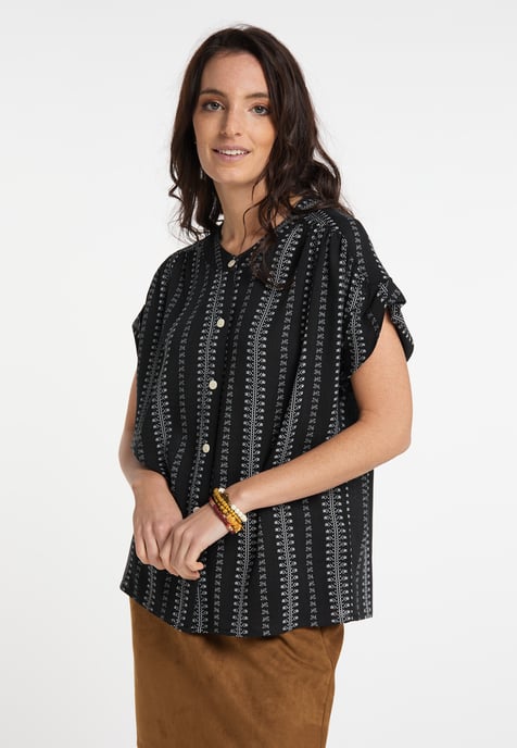 usha kurzarmbluse Damen schwarz weiss - Image 3