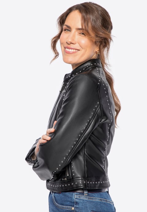 Wittchen Damen-Öko-Lederjacke mit glänzenden Nieten, schwarz - Image 2