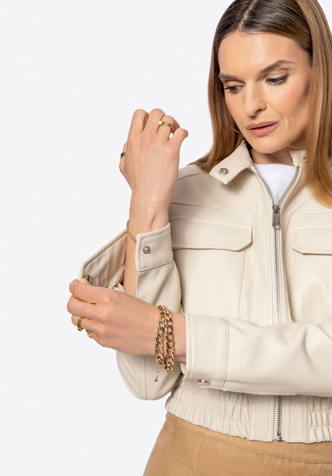 Wittchen Damen-Öko-Lederjacke mit Kordelzug, beige - Image 6