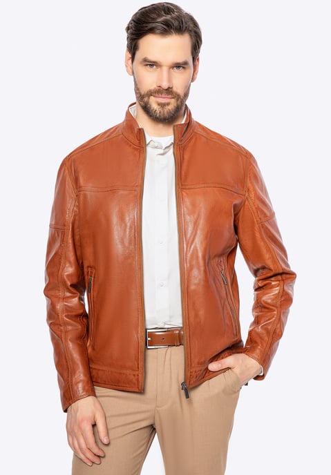 Wittchen Herren-Bikerjacke aus echtem Leder, hellbraun - Image 1