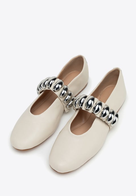 Wittchen Damen-Ballerinas aus echtem Leder mit glänzendem Riemen, weiß - Image 3