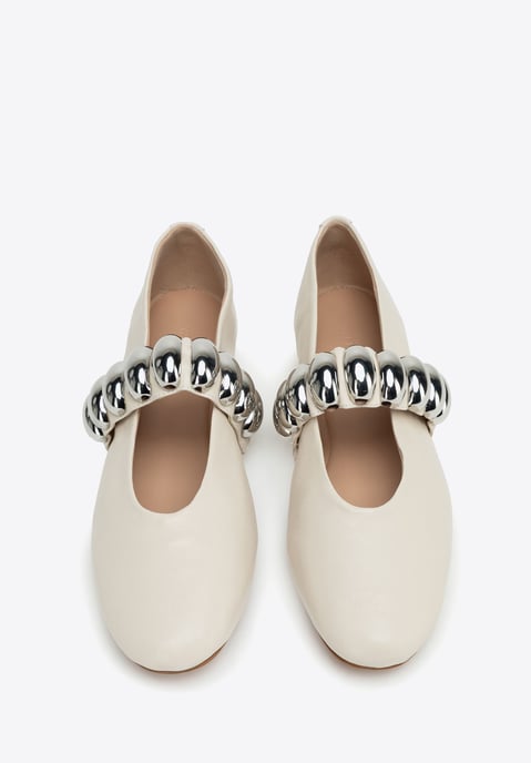 Wittchen Damen-Ballerinas aus echtem Leder mit glänzendem Riemen, weiß - Image 4