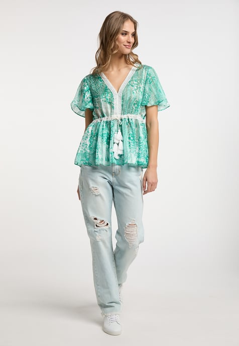 IZIA Bluse Damen Grün Weiss - Image 2