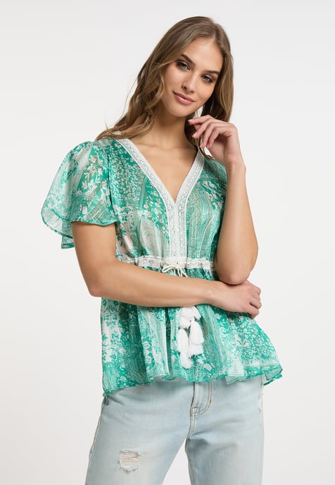 IZIA Bluse Damen Grün Weiss - Image 3