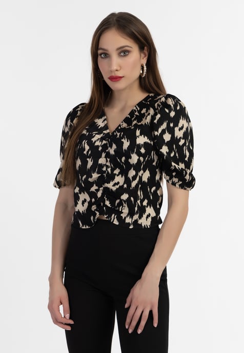 Faina Drapiertes Blusenshirt Damen schwarz/beige - Image 3