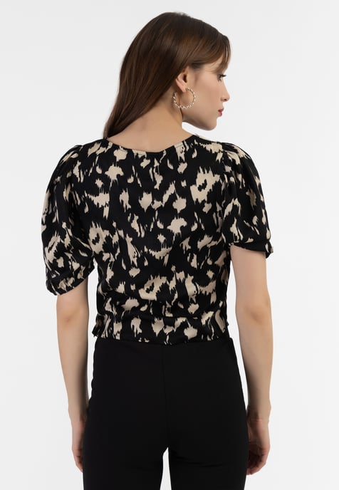 Faina Drapiertes Blusenshirt Damen schwarz/beige - Image 4