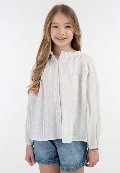 IZIA Bluse Mädchen Wollweiß mit silbernen Streifen und Punkten - Image 3