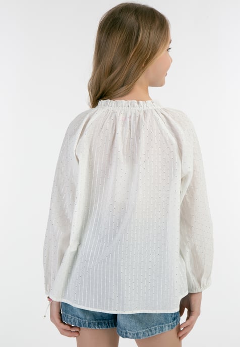 IZIA Bluse Mädchen Wollweiß mit silbernen Streifen und Punkten - Image 4