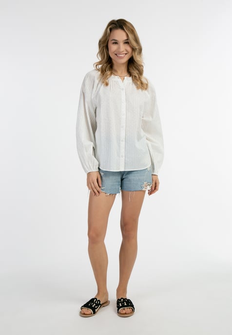 IZIA Baumwollbluse mit Metallicgarn Damen Wollweiß mit silbernen Streifen und Punkten - Image 2