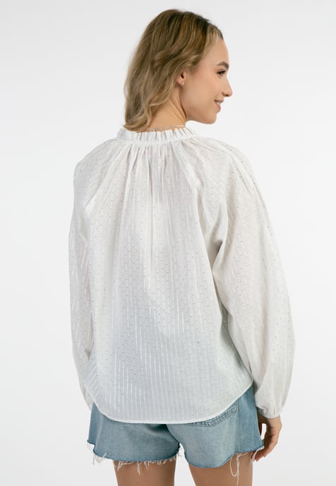 IZIA Baumwollbluse mit Metallicgarn Damen Wollweiß mit silbernen Streifen und Punkten - Image 4