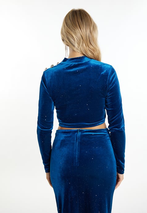 Faina Samtshirt mit Glitzer Damen Smaragd Blau - Image 4