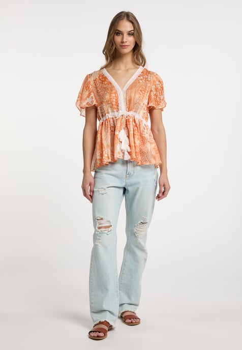IZIA Bluse Damen Orange Weiss - Image 2