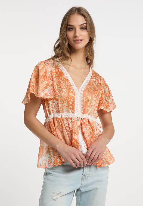 IZIA Bluse Damen Orange Weiss - Image 3