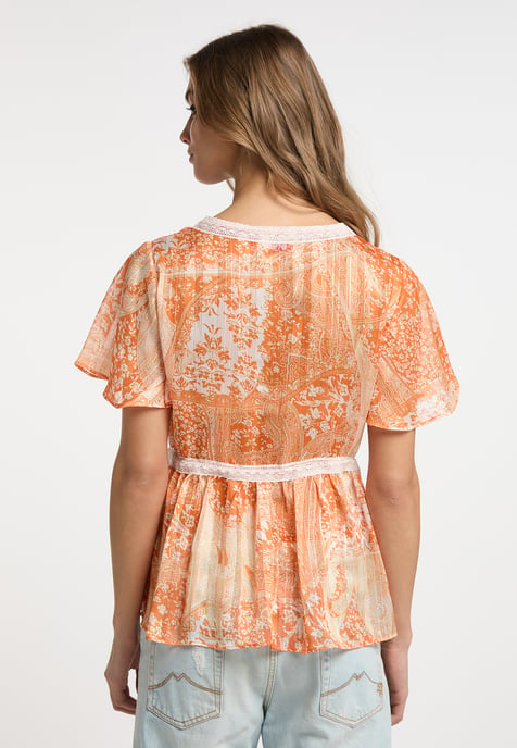 IZIA Bluse Damen Orange Weiss - Image 4