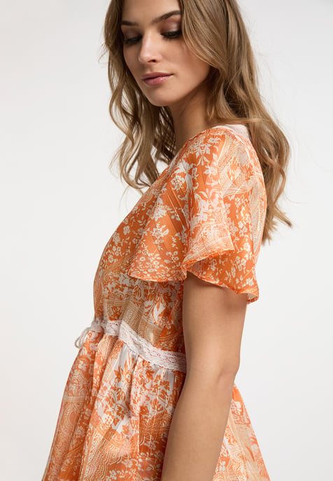 IZIA Bluse Damen Orange Weiss - Image 5
