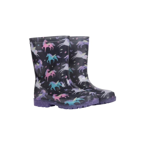Mountain Warehouse - Kinder Gummistiefel "Splash", Einhorn und Regenbogen (Schwarz) - Image 1