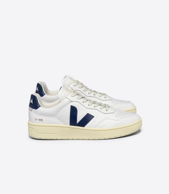 Veja V-90 Leder Damen Weiß/Navy Turnschuhe - Image 1