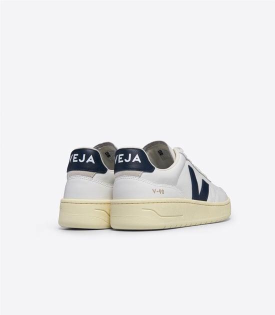 Veja V-90 Leder Damen Weiß/Navy Turnschuhe - Image 3