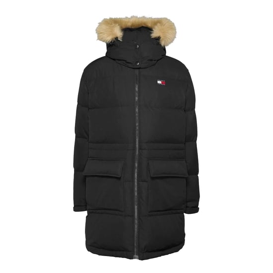Damenjacke der Marke Tommy Jeans in der Farbe schwarz. Die Jacke ist aus recyceltem Polyester hergestellt und hat eine normale Passform. Auf der Brust befindet sich das kultige Tommy-Logo. Marke: Tommy JeansModellname: Midi Alaska Faux Fur JacketKategori - Image 1