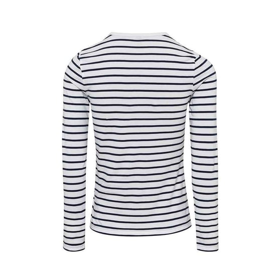 Premier - "Long John" T-Shirt für Damen Krempelärmel (Weiß/Marineblau) - Image 2