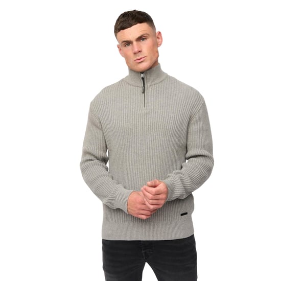 Crosshatch - "Havaline" Pullover mit kurzem Reißverschluss für Herren (Grau meliert) - Image 1