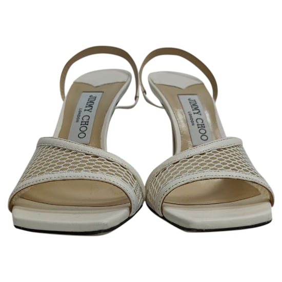 Jimmy Choo Slingback Sandalen mit Mesh-Akzenten aus weißem Leder - Image 3