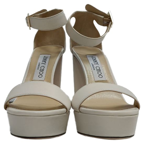 Jimmy Choo Plateausandaletten mit Riemchen aus weißem Leder - Image 2