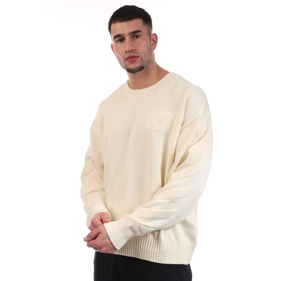 Herren Off White 3D Diagonal Strick Crewneck Sweatshirt in Creme - Image 3