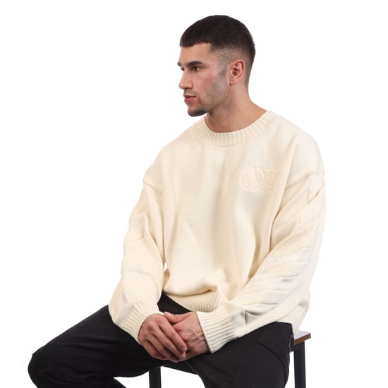 Herren Off White 3D Diagonal Strick Crewneck Sweatshirt in Creme - Image 4