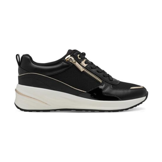 Tamaris Damen-Sneaker mit Plateau, schwarz-golden, mit Reißverschluss und Schnürung - Image 1