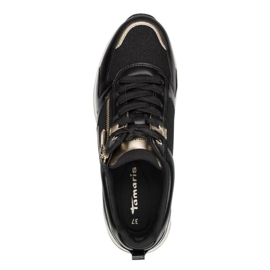 Tamaris Damen-Sneaker mit Plateau, schwarz-golden, mit Reißverschluss und Schnürung - Image 3