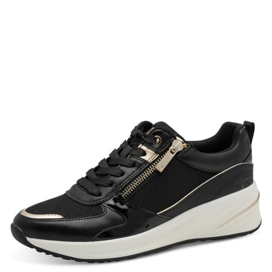Tamaris Damen-Sneaker mit Plateau, schwarz-golden, mit Reißverschluss und Schnürung - Image 4
