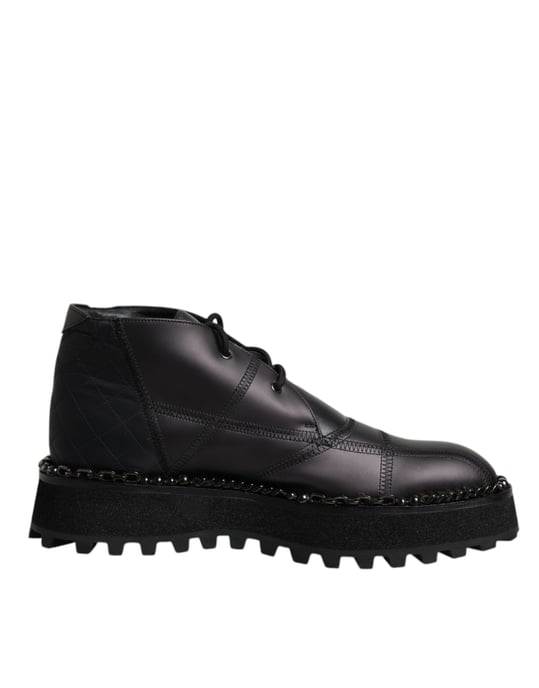 Kettenbesatz Leder Stiefeletten Schwarz - Image 1