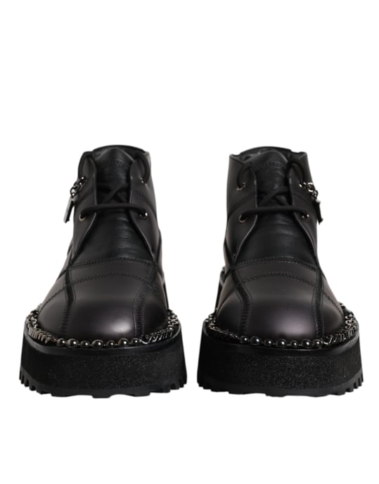 Kettenbesatz Leder Stiefeletten Schwarz - Image 2