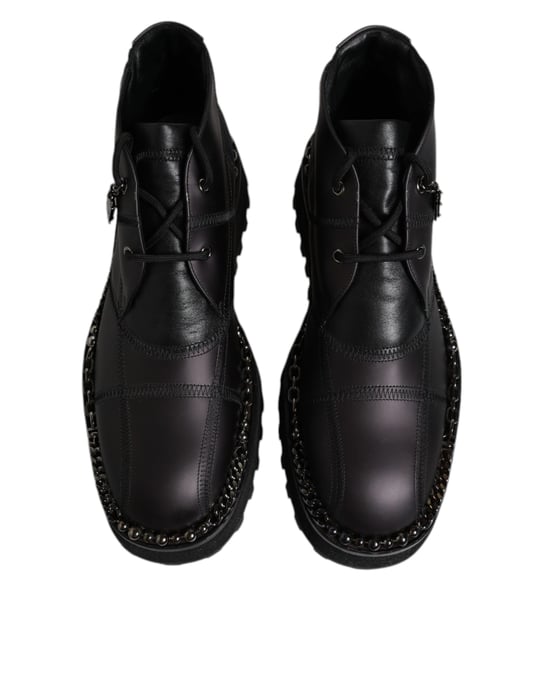 Kettenbesatz Leder Stiefeletten Schwarz - Image 3