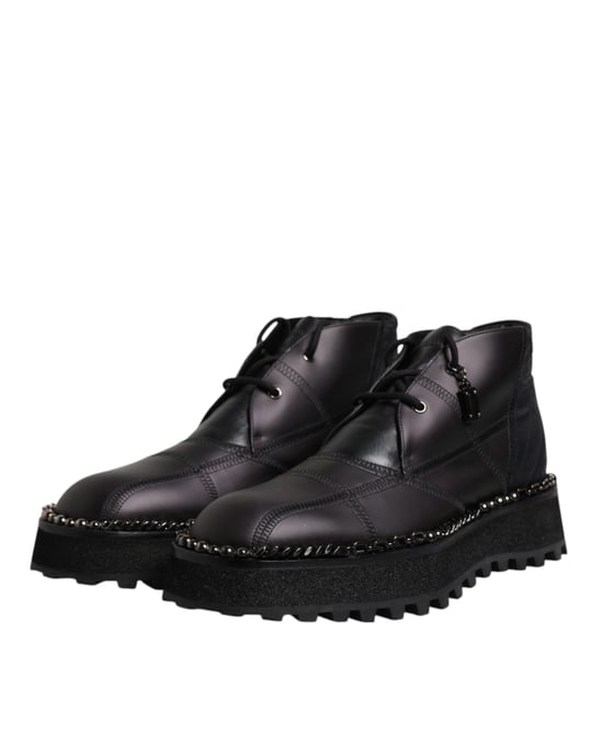 Kettenbesatz Leder Stiefeletten Schwarz - Image 4