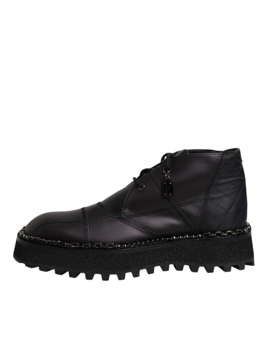 Kettenbesatz Leder Stiefeletten Schwarz - Image 6