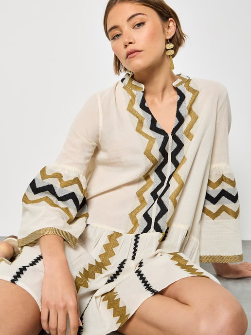 Apricot Jacquard-Kleid mit Glockenärmeln - Image 3