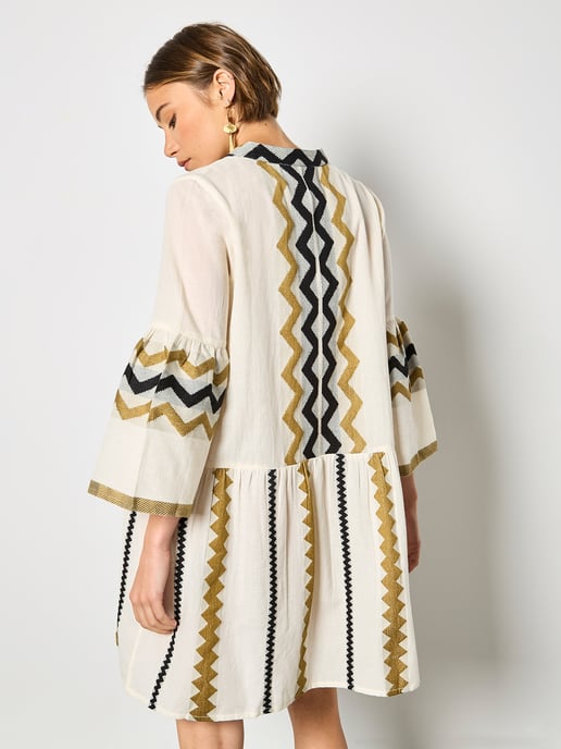 Apricot Jacquard-Kleid mit Glockenärmeln - Image 4
