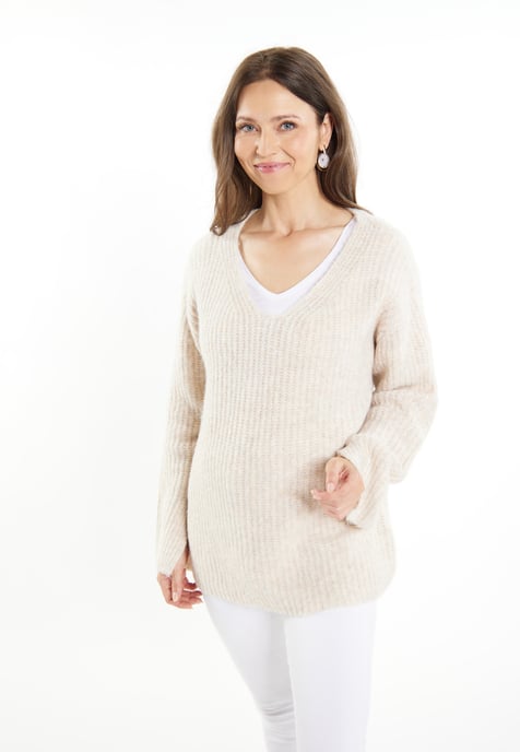 usha Strickpullover Damen Hellbeige Melange - Image 3