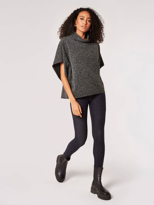 Apricot Rollkragen Jacquard Cape - Image 1