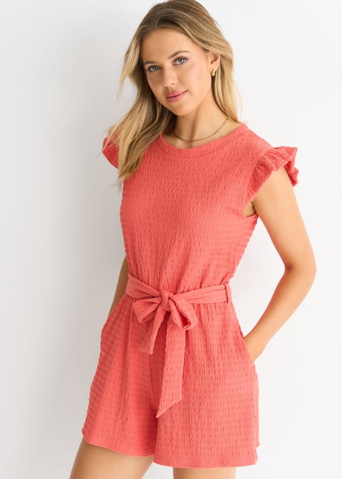 Koralle Stretch Textur Rüsche elastische Taille Playsuit - Image 2